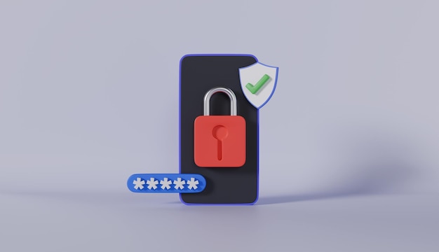 smartphone with padlock password bar and shield