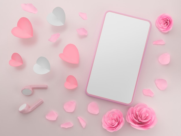 Smartphone con cuore rosa