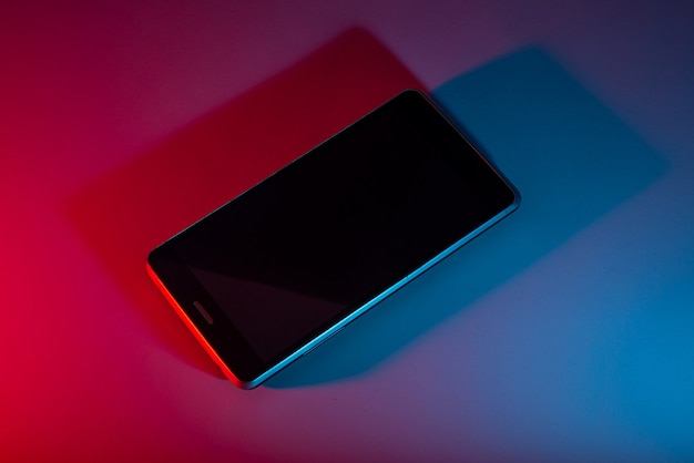 Smartphone with red and blue lights