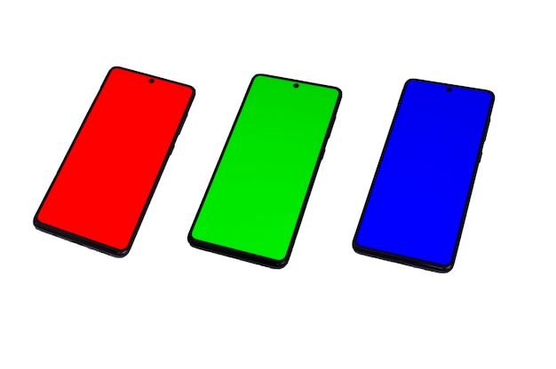 Smartphone with screen blue red green with clipping path