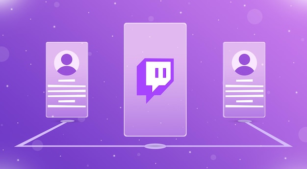 Twitchのロゴが付いたスマートフォンと側面に2つの組み合わせたユーザーフォン3d