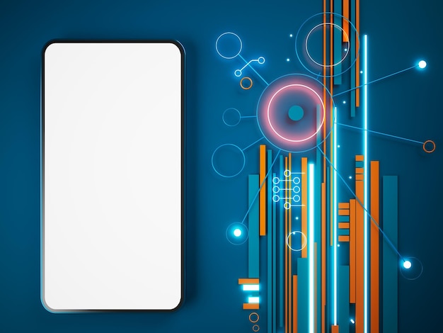 smartphone with white copy space screen illustration technology digital concept abstract object futuristic business app shop template mobile phone device ui minimal graphic background 3d render