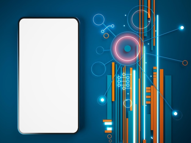 смартфон с белой копией пространства экран иллюстрация технология цифровой концепция абстрактный объект футуристический бизнес магазин приложений шаблон мобильный телефон устройство ui минимальный графический фон 3D рендеринг