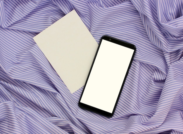 Photo smartphone with a white screen and an empty cardboard card