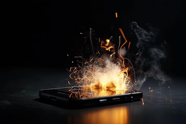 Smartphone wordt getoond in vlammen gehuld