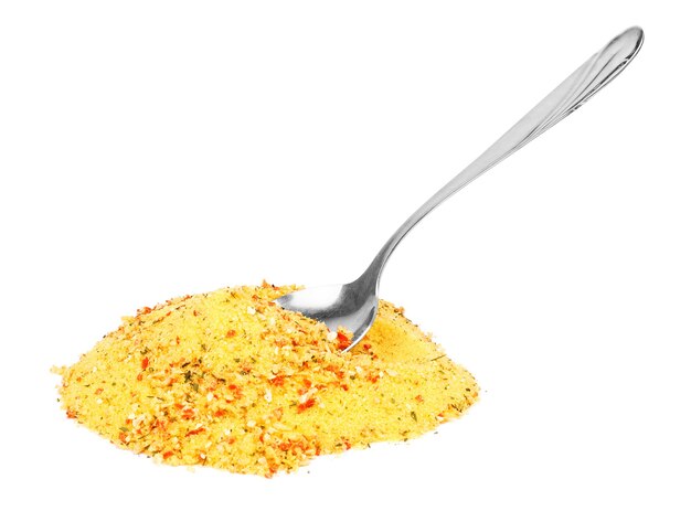 Smear of turmeric. Isolated on white. Up view. Empty space for text or inscription.