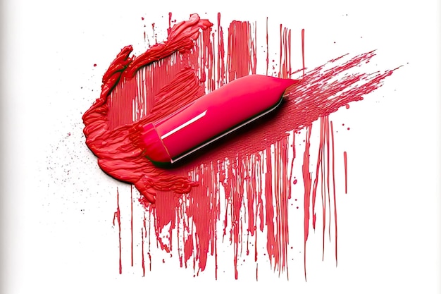 Smeared paint red lipstick swatch isolated on white background