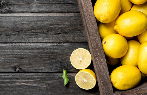 The smell of fresh lemons in wooden box