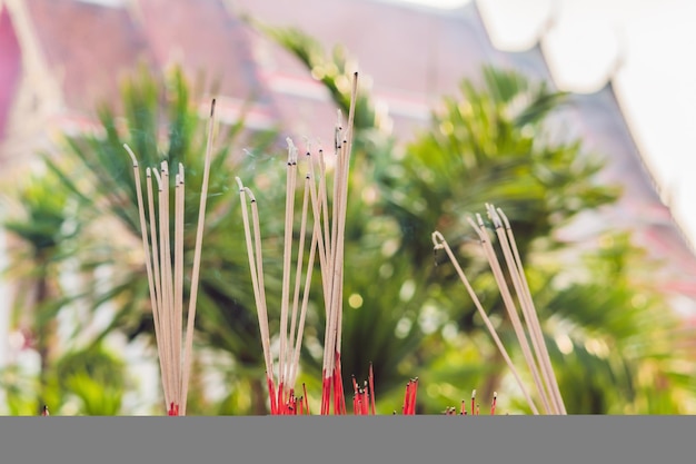 Smell the smoke of Incense, The smoke of joss stick in temple, smoke of incense in the spirit shrine