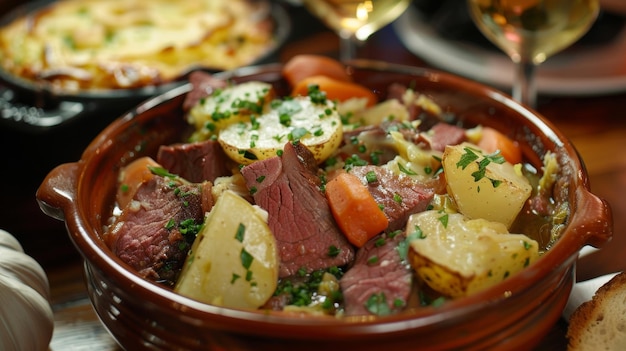 Photo the smell of traditional irish dishes such as corned beef and cabbage and shepherds pie wafting