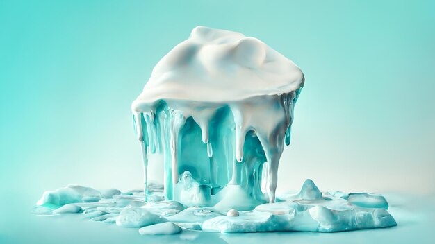 Smeltend poolijs smeltend op een pastelblauwe achtergrond opwarming van de aarde Groenehuis-effect klimaat