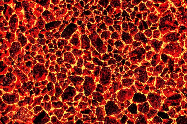 Smeulende kolen in een brandende oven De textuur van natuursteen Red fire background