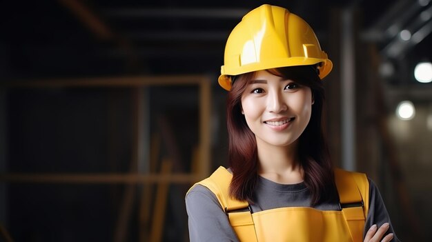 Smile of beautiful Japanese construction female worker