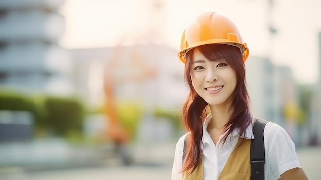 Smile of beautiful Japanese construction female worker