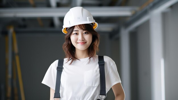 美しい日本の女性建設労働者の笑顔