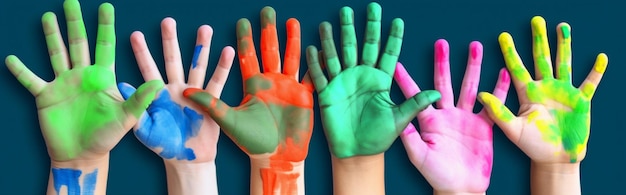 Улыбка ребенка весело искусство палец рука концепция краска красочный художник Generative AI