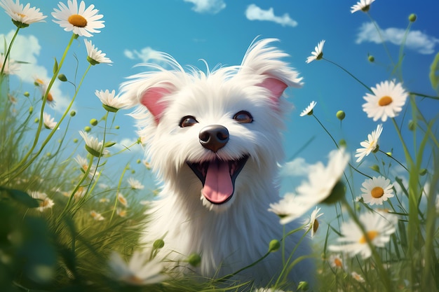 Smile Dog Illustration 3D digital painting style