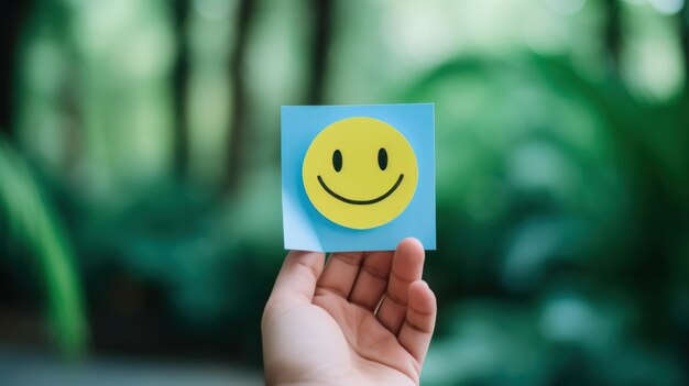 Photo smile face icon on sticky note with nature background smile symbol