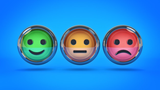 Photo smile  frown buttons for website 3d rendering