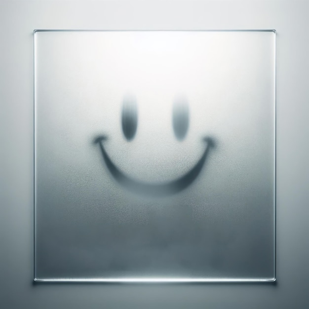 Foto sorriso sul vetro contro uno sfondo pulito