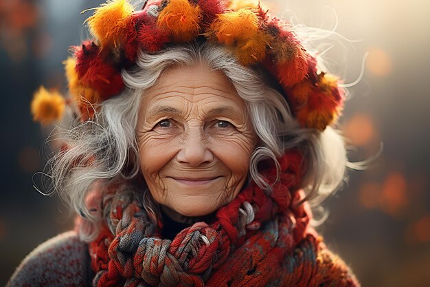 Smile Old Woman on a background in the autumn