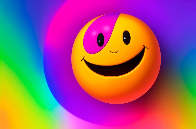 Smile sticker on bright colourful background generative ai