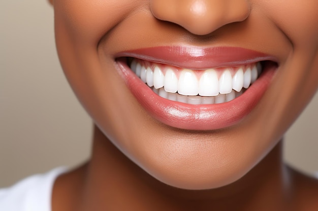 Photo smile with white healthy teeth of young african american woman