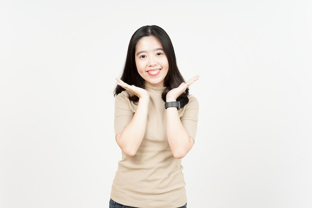 Smiles Gladfully and Looking to Camera Of Beautiful Asian Woman Isolated On White Background