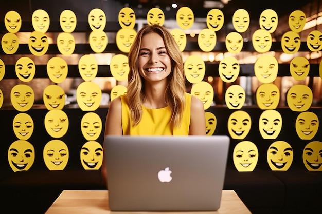 Foto una donna d'affari sorridente che ha una riunione di lavoro online