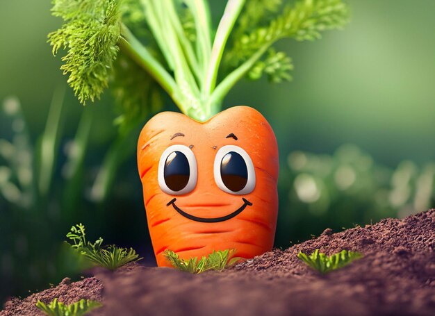 A smiley cute carrot in a garden world smile day