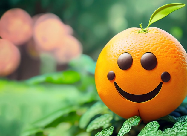 정원에 있는 웃는 귀여운 오렌지 세계 스마일 데이