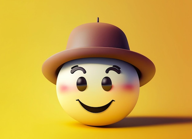 Foto smiley emoji met hoed op een gele achtergrond wereld glimlachdag