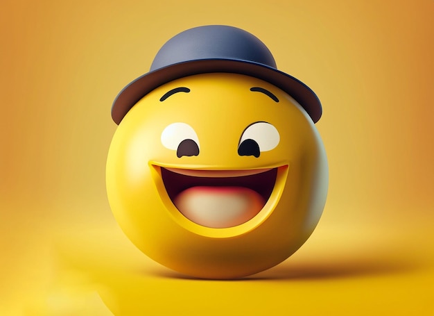 Smiley emoji wearing hat on a yellow background world smile day