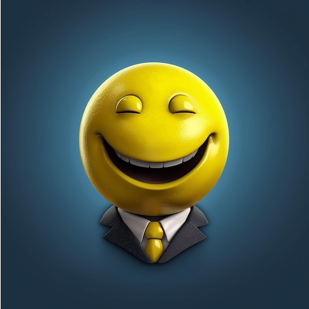 Smiley emoticon in business suit and tie 3d illustration