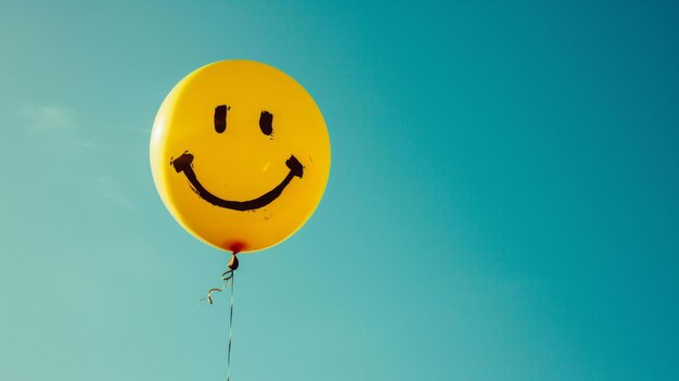 Foto il palloncino con la faccia sorridente che galleggia nell'aria