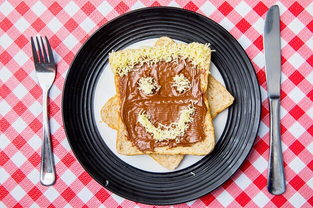 Smiley face on the chocolate bread