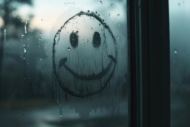 A smiley face drawn on a foggy window wiped away and replaced with a frown symbolizing the fleeting nature of gratitude