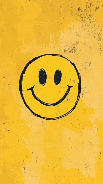 Foto una faccia sorridente disegnata su un muro giallo