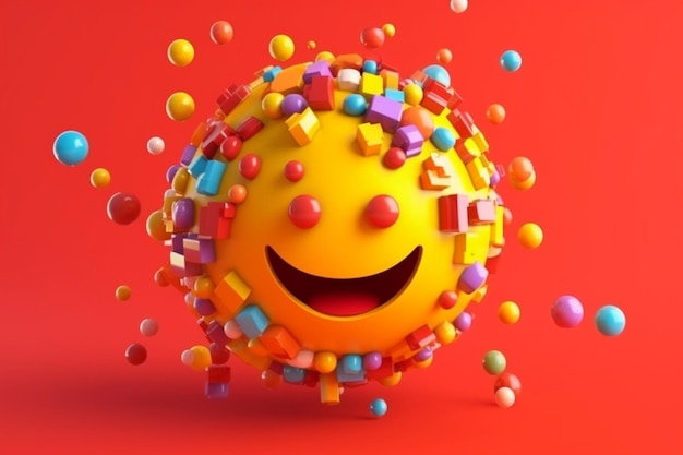a smiley face is surrounded by colorful candies.