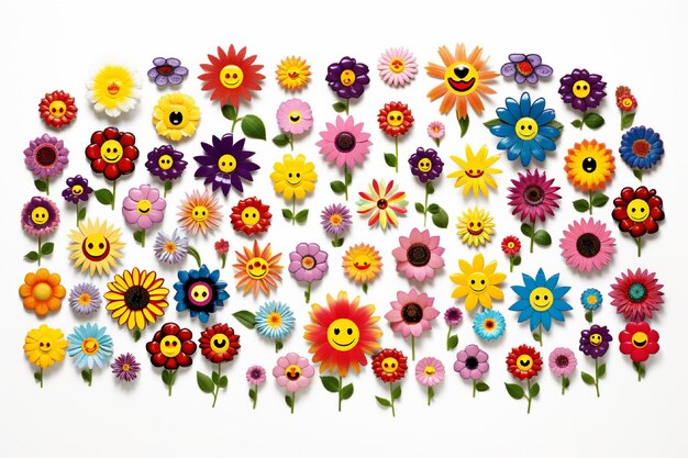 Photo smiley face made of colorful flowers on black background 3d illustration