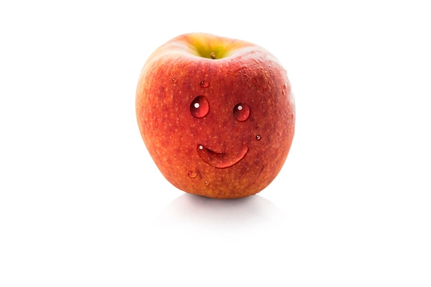 사진 색 배경 에 있는 사과 에 미소 짓는 얼굴