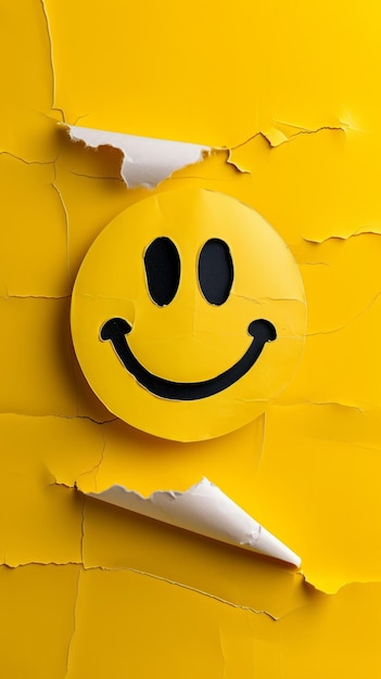 Smiley Face Peeking Out of Yellow Wall Hole