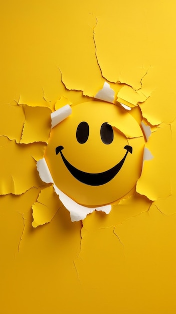 Smiley Face Peeking Through Yellow Wall Hole