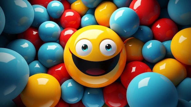 a smiley face surrounded by colorful balls