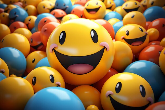 A smiley face surrounded by many colorful balloons