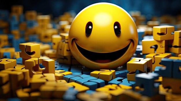 Smiley Face Surrounded by Yellow and Blue Blocks