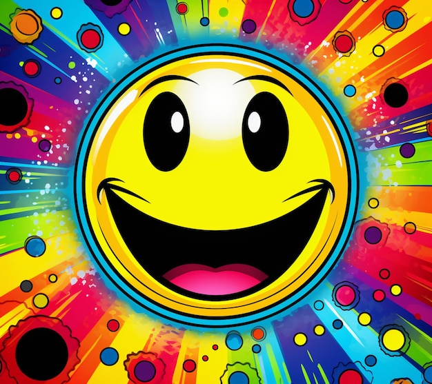 Foto faccia sorridente con sfondo colorato e bolle generative ai