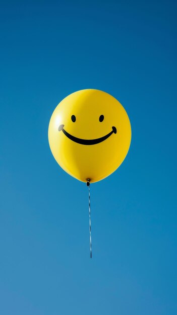 Фото Желтый воздушный шар с улыбающимся лицом