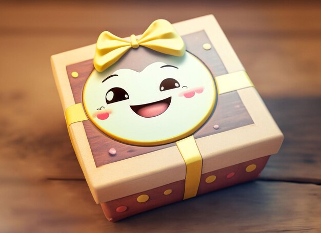 Фото Подарочная коробка со смайлом на деревянном столе всемирный день улыбки