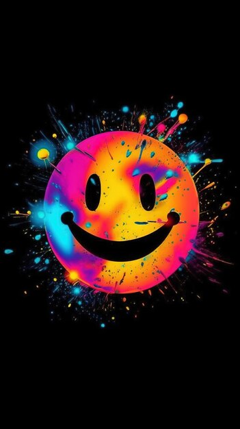 Photo smiley graffiti art colorful black background